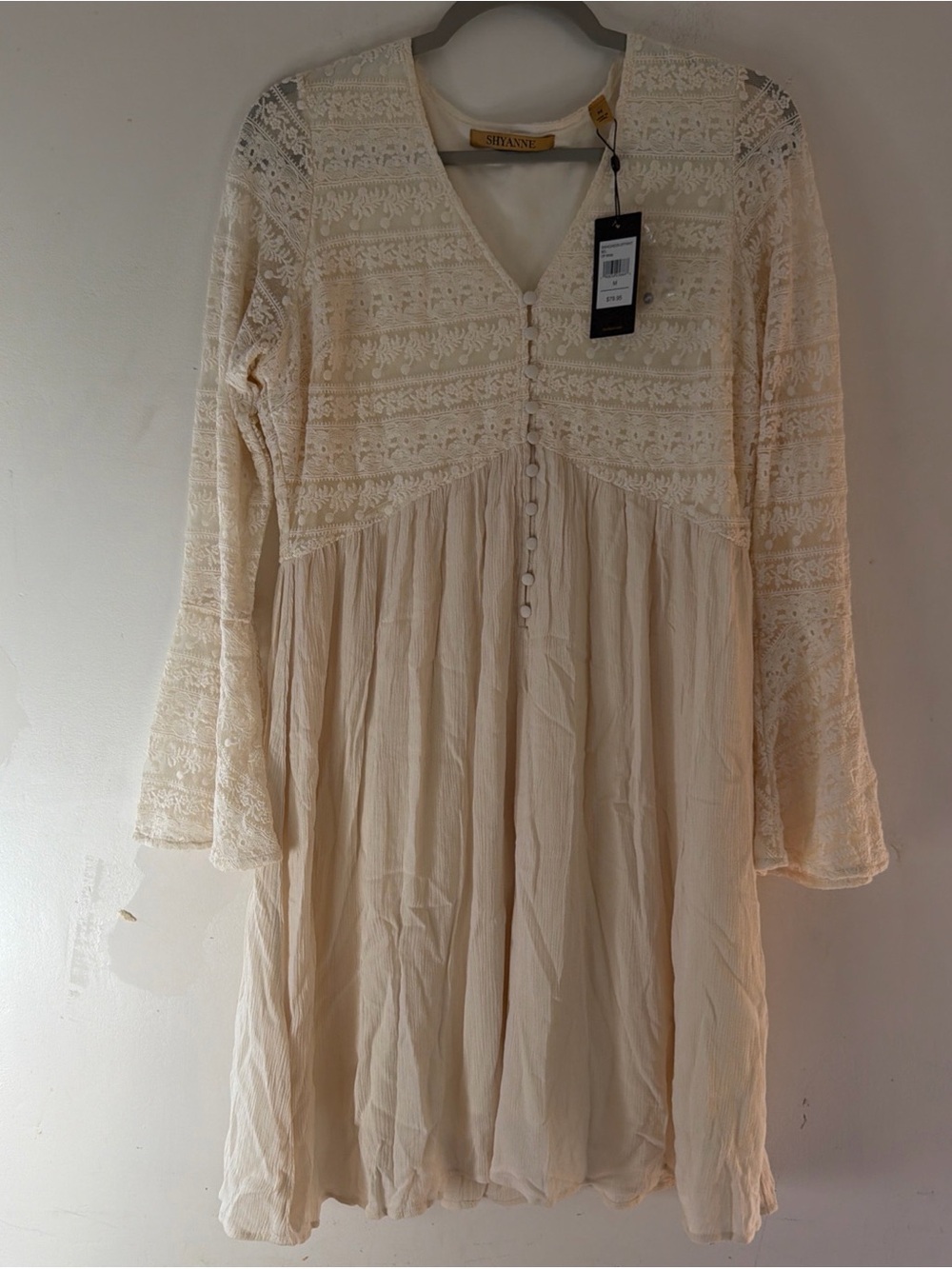 Shyanne Cream Lace & Gauze Long Sleeve Mini Dress
